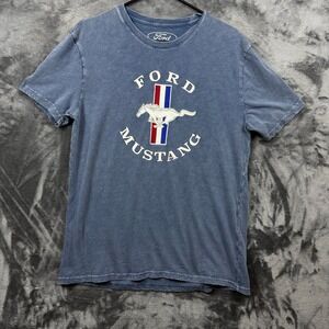 Lucky Brand Ford Mustang T-Shirt Mens M Blue Short Sleeve Graphic Tee Wash
